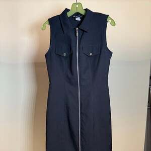 Vintage 90s All That Jazz Black Sleeveless Full Zip Utility Dress